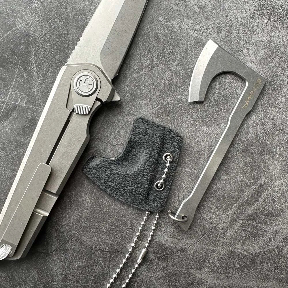 9Cr18MoV Stahl Axtklinge Messer-Anhänger Outdoor-Dekoration Halskette Armband Campingausrüstung EDC Tools K-Scheide Perle Kette