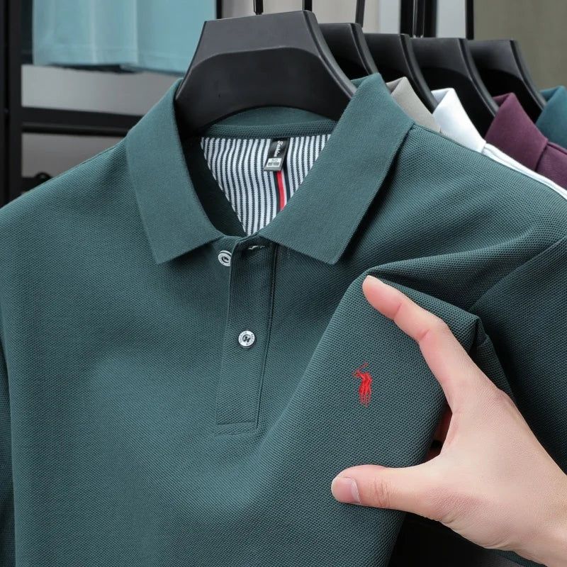 T-shirt polo d'affaires d'été décontracté ample brodé de marque de luxe haut de gamme en coton pur à 100 % pour homme à manches courtes respirant