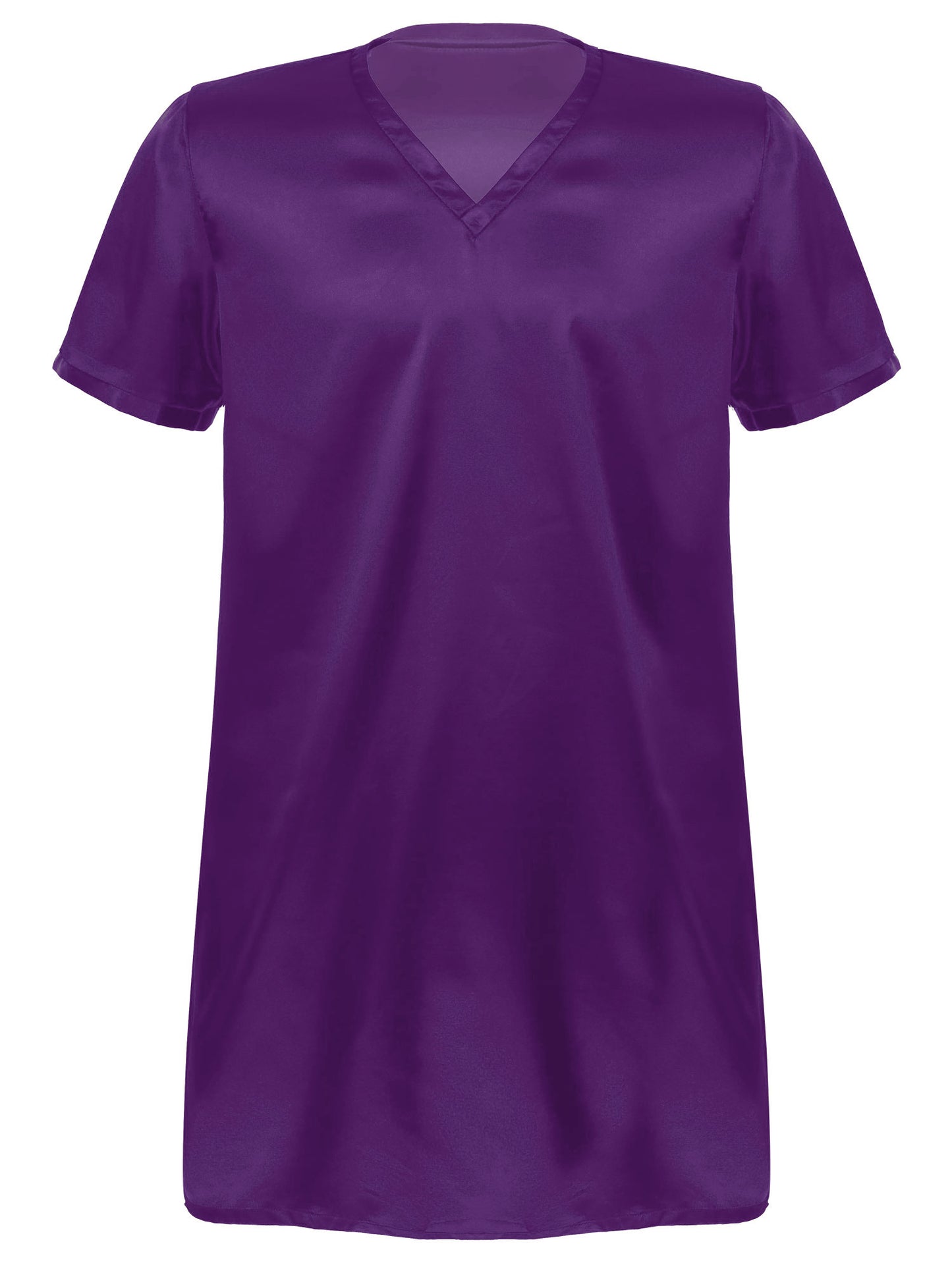 Damen Herren Seidensatin Pyjamas Schlafanzug Kurzarm Nachthemd Kimono Bademantel Schlafrock Morgenmantel Sommer Nachthemd Homewear