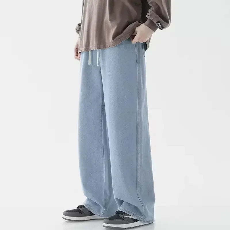 Jeans Homme Marque 2025 Version Coréenne Pantalon Décontracté Étudiant Streetwear Droit Ample Large Jean Baggy Noir Gris Bleu