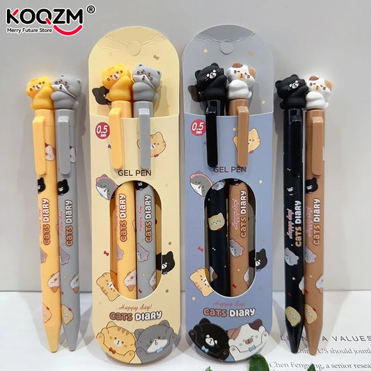 2 Stück/Box Kawaii Schreibwaren Bürozubehör Schulbedarf Set Geschenk Katze Süße Stifte Ästhetische Gelstifte mit schwarzer Tinte Kugelschreiber