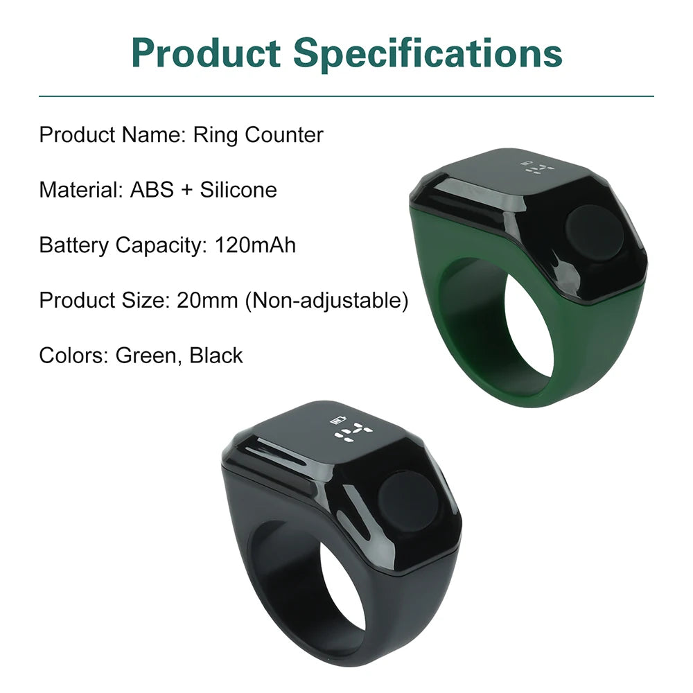 Portable Bluetooth Counting Ring Time Reminder Digital Display Counter Smart APP Ring Counter Wearable Tasbih Zikr Ring Misbah