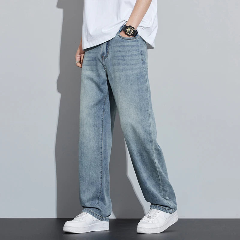 2025 Frühjahr/Sommer Neue Herren Lyocell Loose Jeans Sommer Dünn Atmungsaktiv Straight Leggings Retro Business Casual Mode Koreanisch M