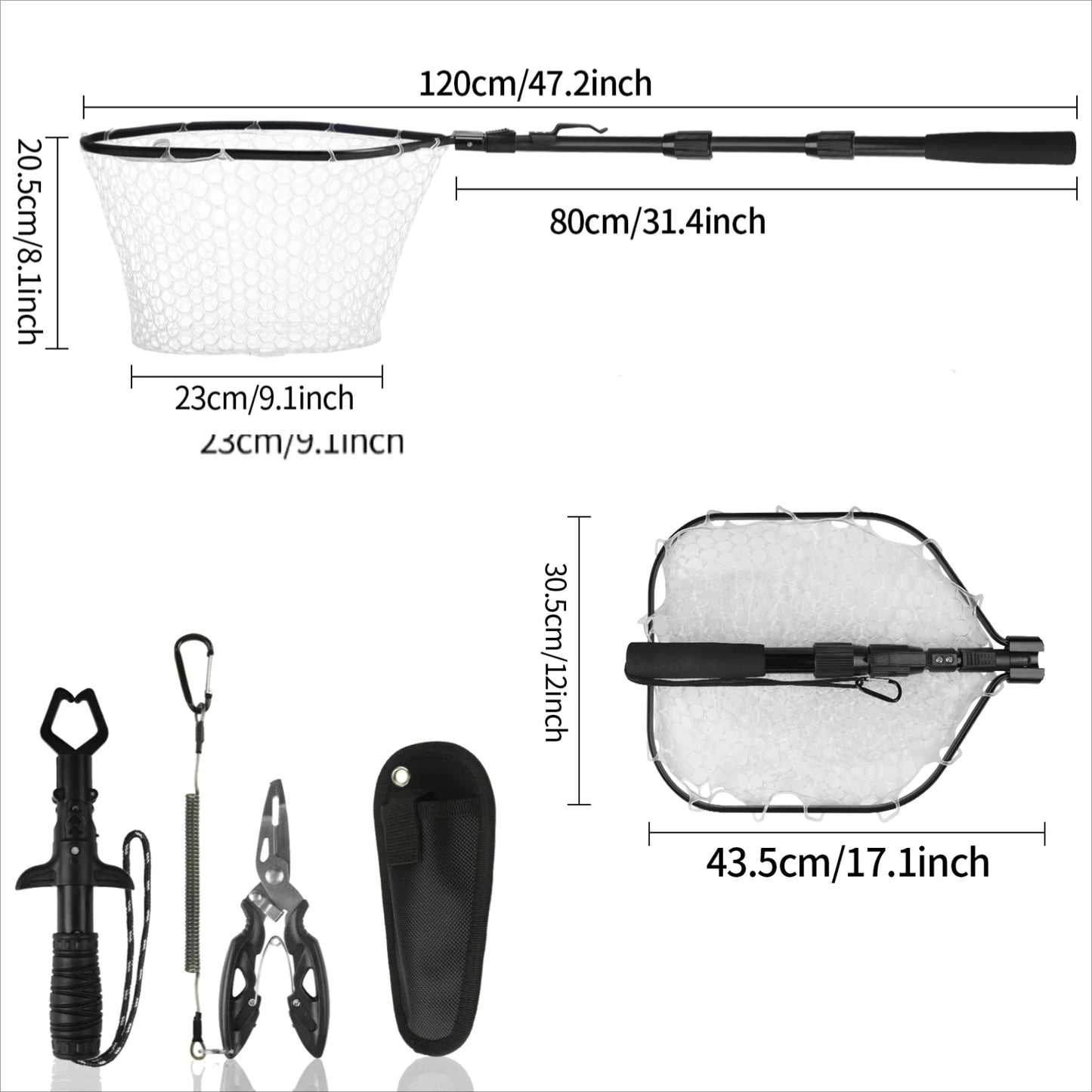 Angelwerkzeug-Set, Angelnetz mit Zange, Hakenlöser, Fischgreifer für Kajak, langlebig, zusammenklappbar, Angelzubehör, Männergeschenke