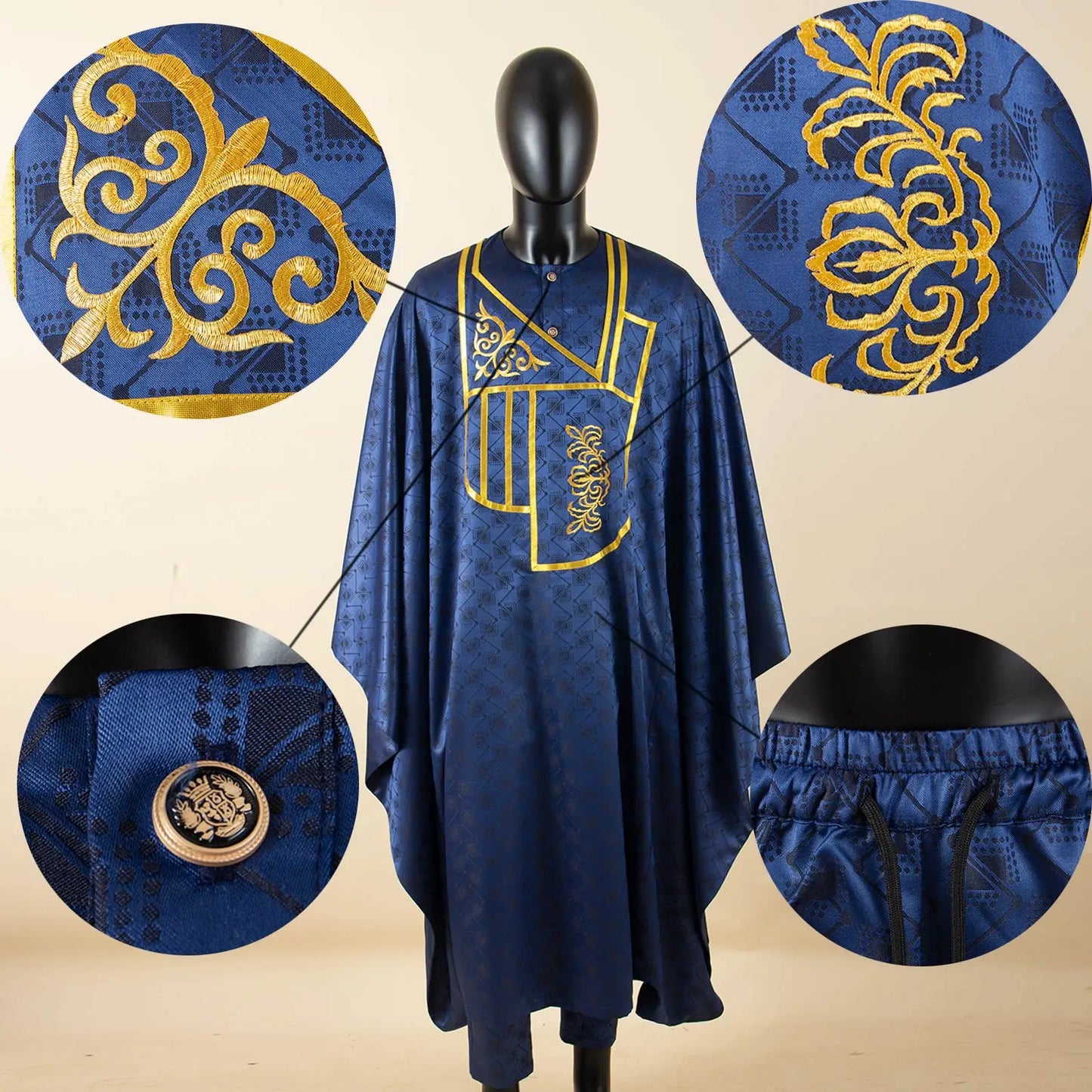 APTX Afrikanische Kleidung für Herren Muslimischer Kaftan Weiß Traditionelle Hochzeit Party Anzug Hemd Hose 3-teiliges Set Dashiki Agbada Ramadan 2516047