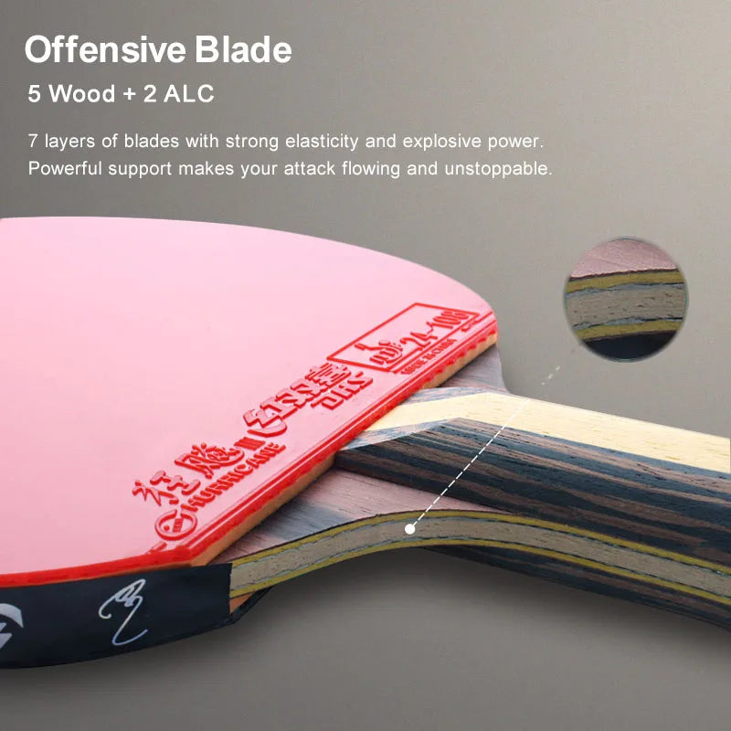 Raquette de tennis de table professionnelle DHS 9 étoiles, 5 plis bois 2 ALC, raquette de ping-pong offensive avec revêtement collant Hurricane