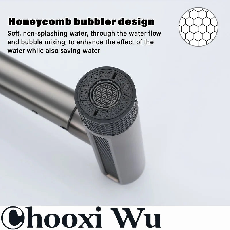 Kitchen pull-out stainless steel faucet, multi-function spout, hot and cold dual control, ceramic valve core