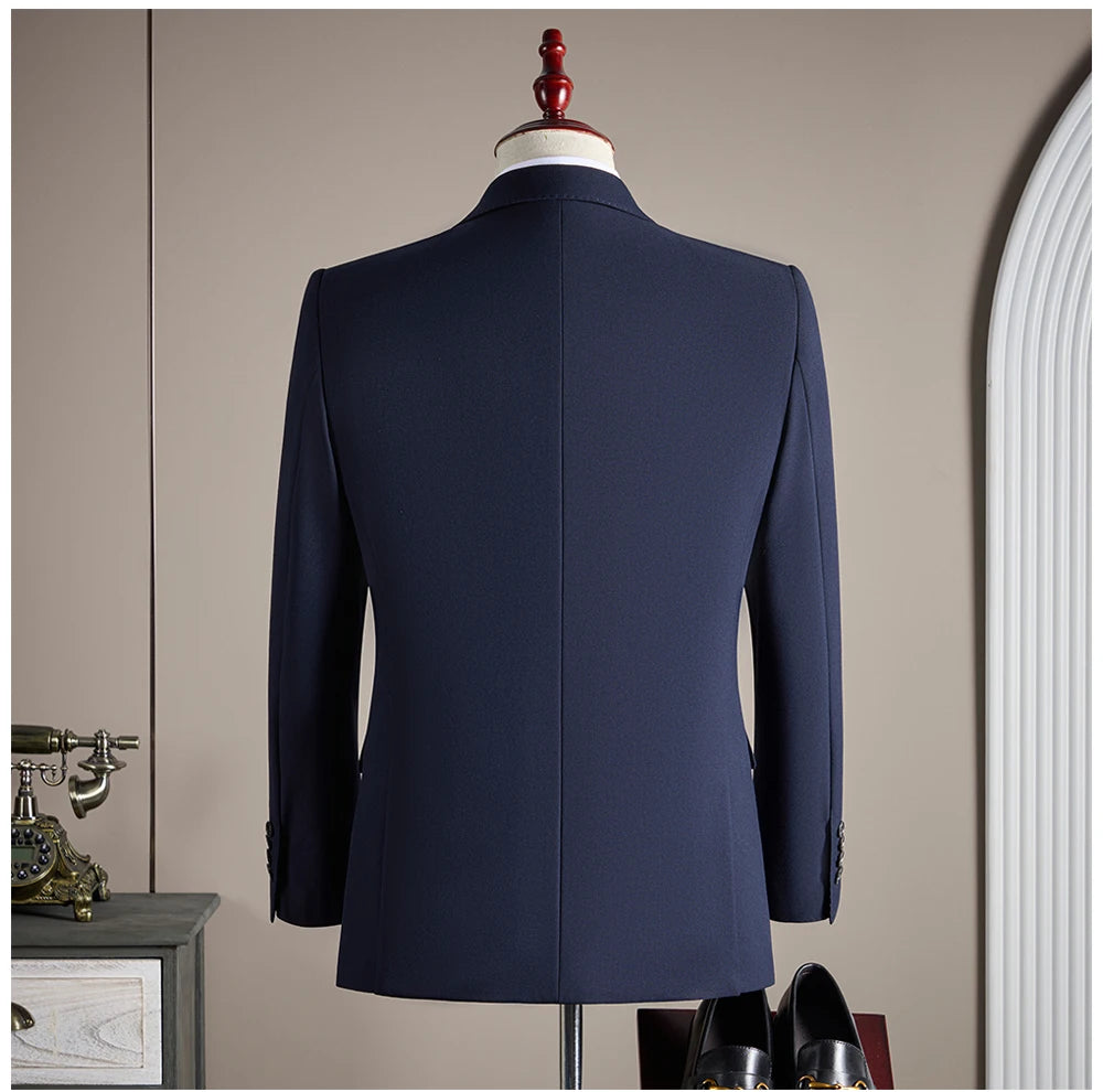 Ensemble de costume trois pièces en laine haut de gamme pour homme, élégant et décontracté, de couleur unie, idéal pour banquets et mariages.