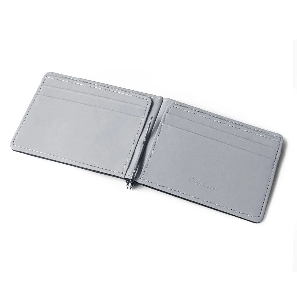 Portefeuille court pour hommes en cuir PU, porte-monnaie, pinces à billets, porte-cartes d'identité et de crédit, pochette fine et solide pour hommes