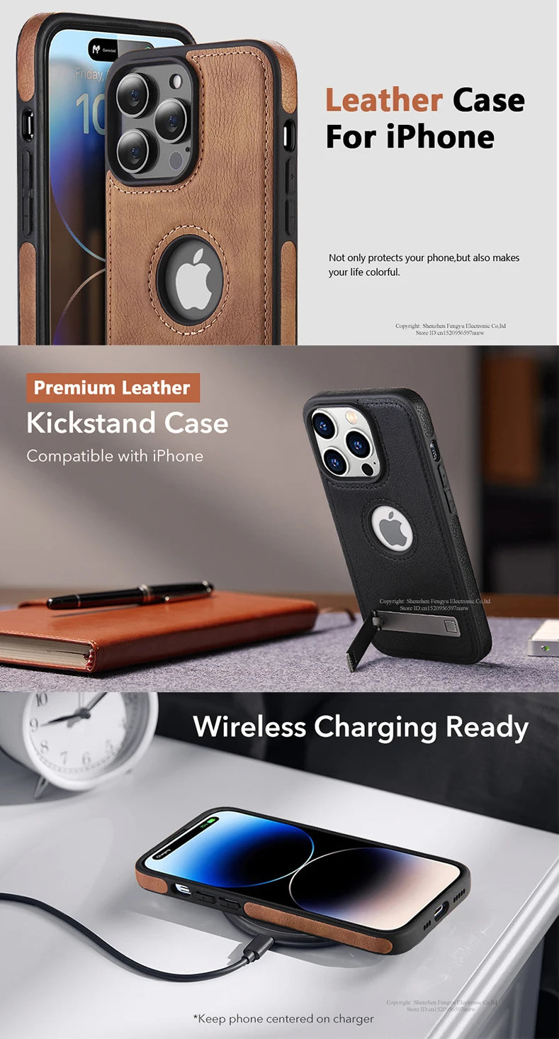 Handyhülle aus PU-Leder mit Ständer für iPhone 17 16 15 Pro Max 14 Plus 13 12 11 Mini Weicher Griff Luxus-Rückabdeckung mit Ständer