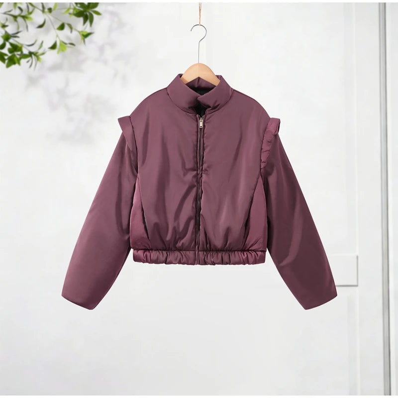 Fashion Y2K Satin Bomberjacke Damen Malve Puffärmel Cropped Reißverschluss Freizeit Jacke 2026 Frühling Lady Chic Street Mäntel Neu