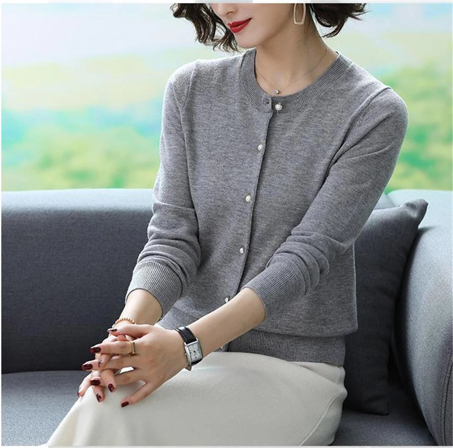 Spring Fall Slim Knit Cardigans Jacket Women Casual Korean Sweater Coats O-neck Knitwear Gilet Basic Single Breasted Malhas Tops