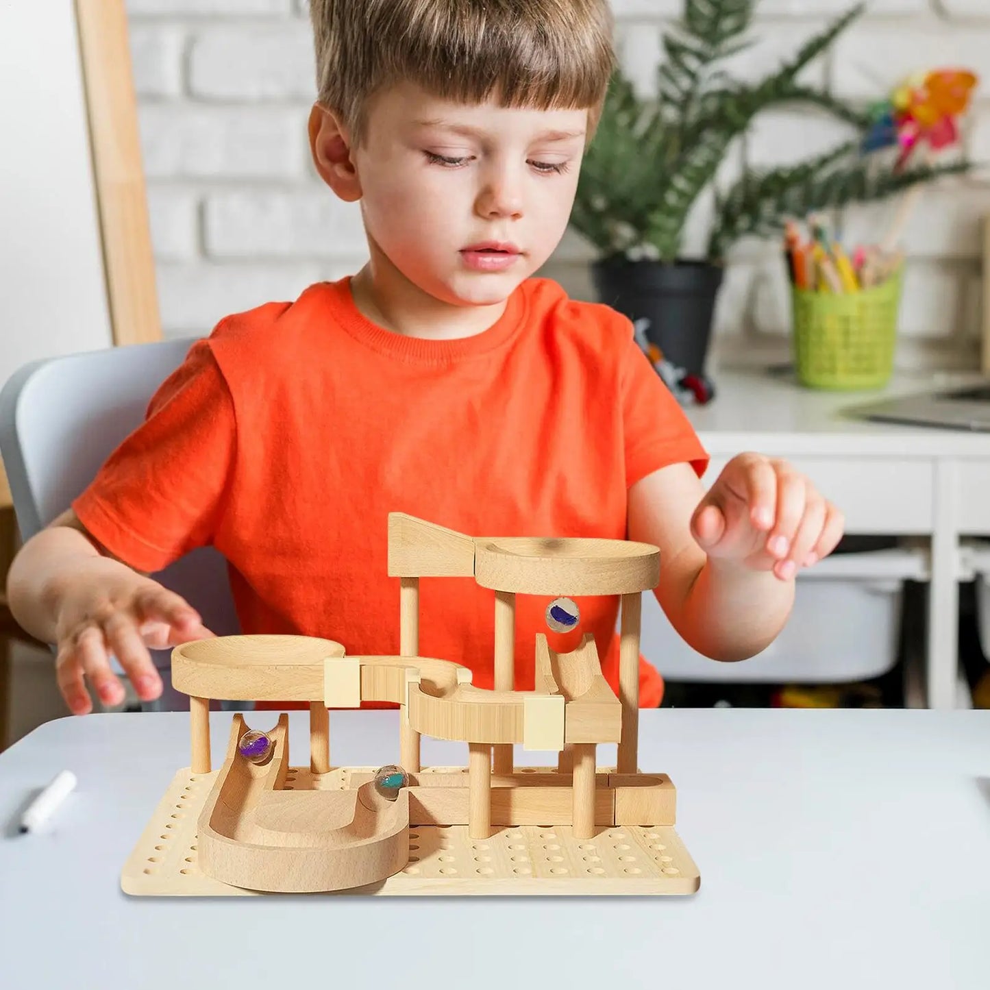 Holzmurmel-Labyrinth Rennbahn Spiel STEM Lernspielzeug für Kinder Lern-Puzzle-Brettspiel für Jungen Mädchen Geburtstagsgeschenke