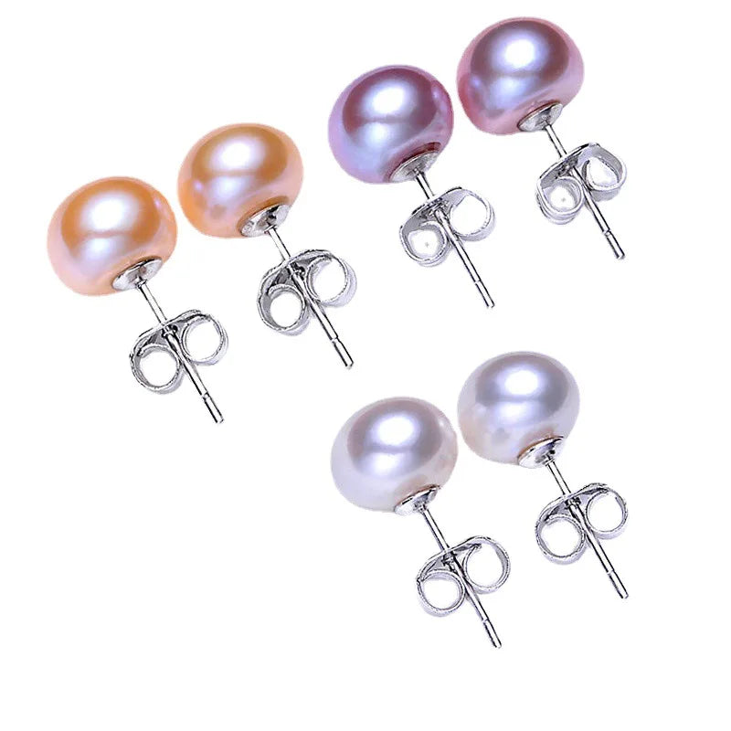 Natürliche Süßwasserperlen-Ohrstecker für Frauen Luxuriöser feiner Schmuck Echte 925er Sterlingsilber-Ohrringe
