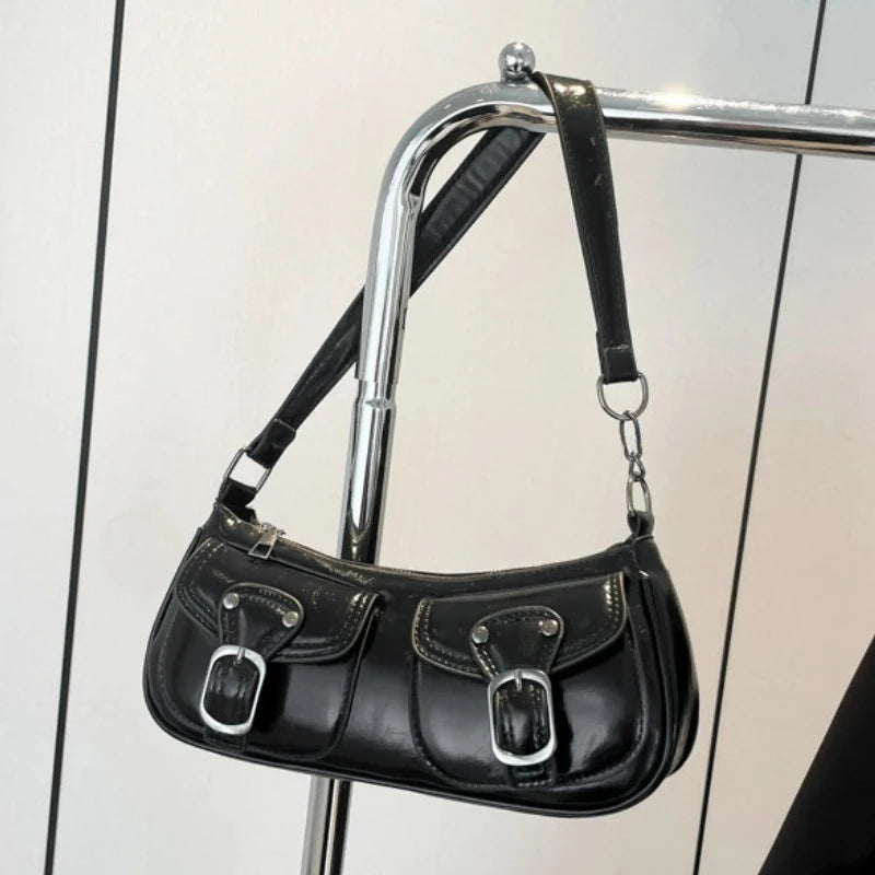 Fashion PU-Leder Damen Umhängetasche Kleine Doppel-Taschen Design Damen Achseltaschen Y2k Vintage Weibliche Handtaschen Clutch Geldbörse