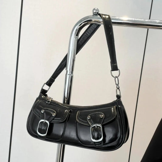 Fashion PU-Leder Damen Umhängetasche Kleine Doppel-Taschen Design Damen Achseltaschen Y2k Vintage Weibliche Handtaschen Clutch Geldbörse