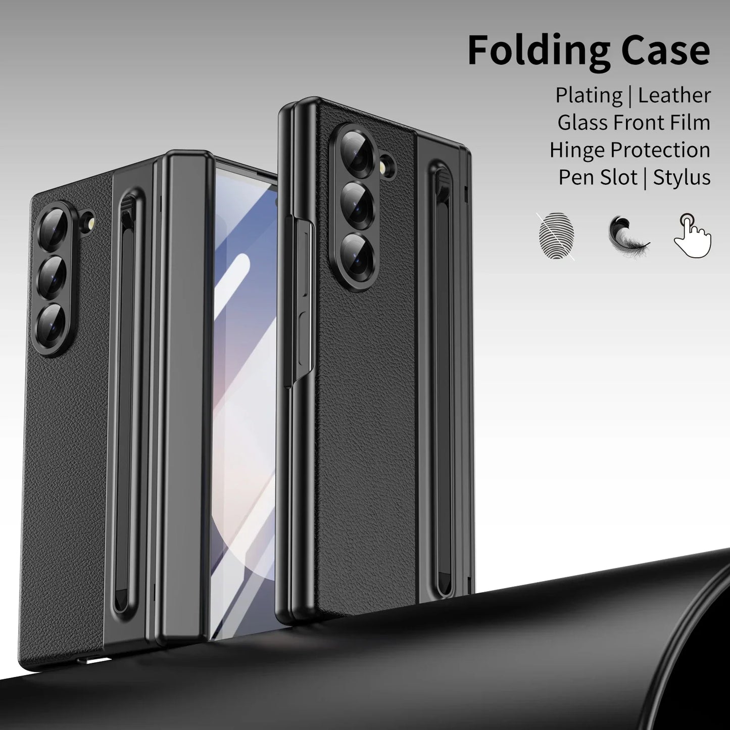 Leder mit Stahlfilm Stifthalter Handyhülle für Samsung Galaxy Z Fold 7 6 5 4 Fold7 Fold6 Scharnierschutz Stoßfeste Hülle