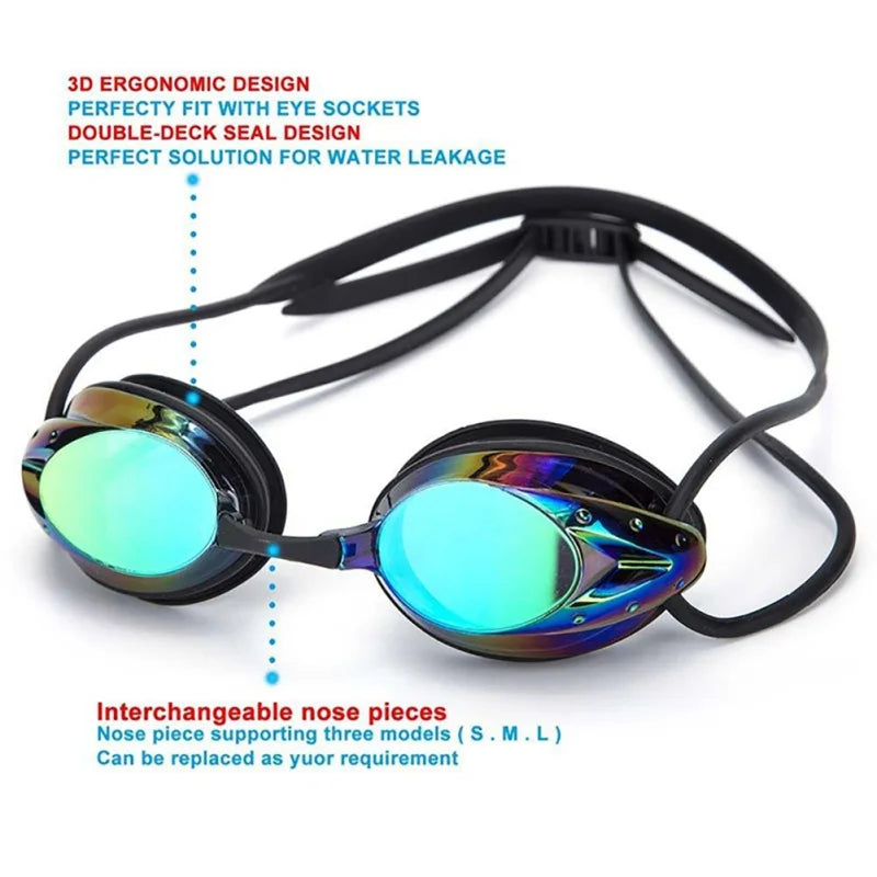 Schwimmbrille für Herren und Damen, High Definition, wasserdicht, Antibeschlag, galvanisierte Gläser, Erwachsene, Brille, Sportbekleidung