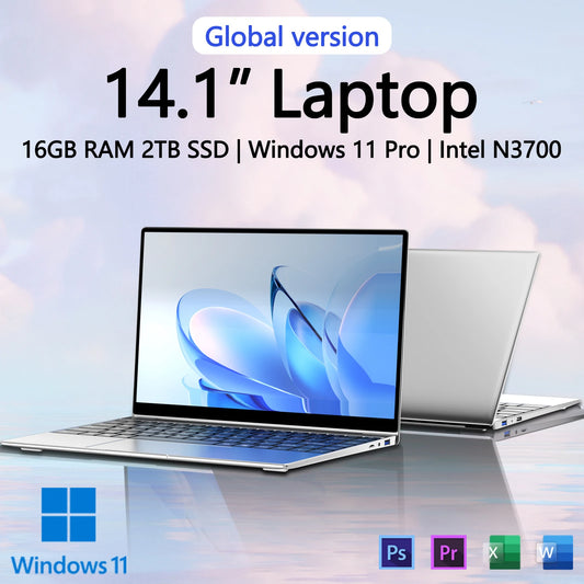 Neuer ultradünner Laptop 14,1" 16GB RAM 2TB SSD Intel N3700 Gaming PC 1920*1080 Display Büro Lerncomputer PC Windows 11 Pro