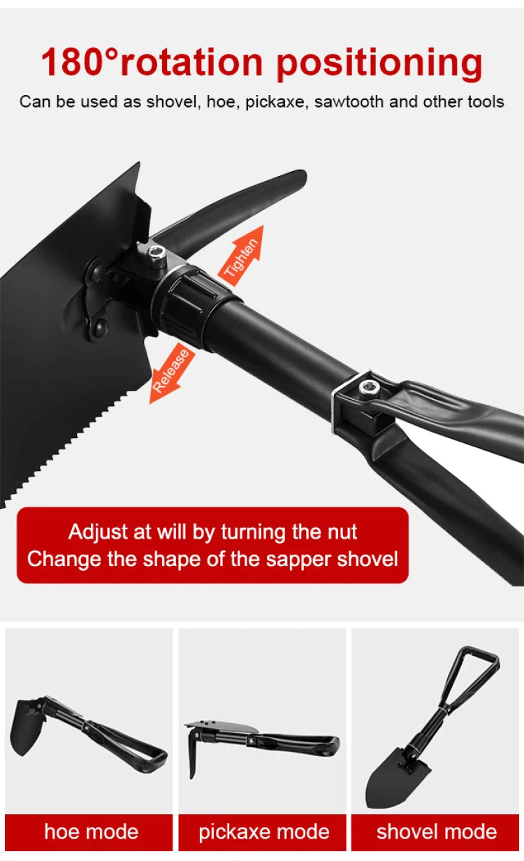 Outdoor 3-in-1 Foldable Shovel Portable Multifunctional Camping Shovel with Bag for Hiking, Off-roading DIY Projects At Home