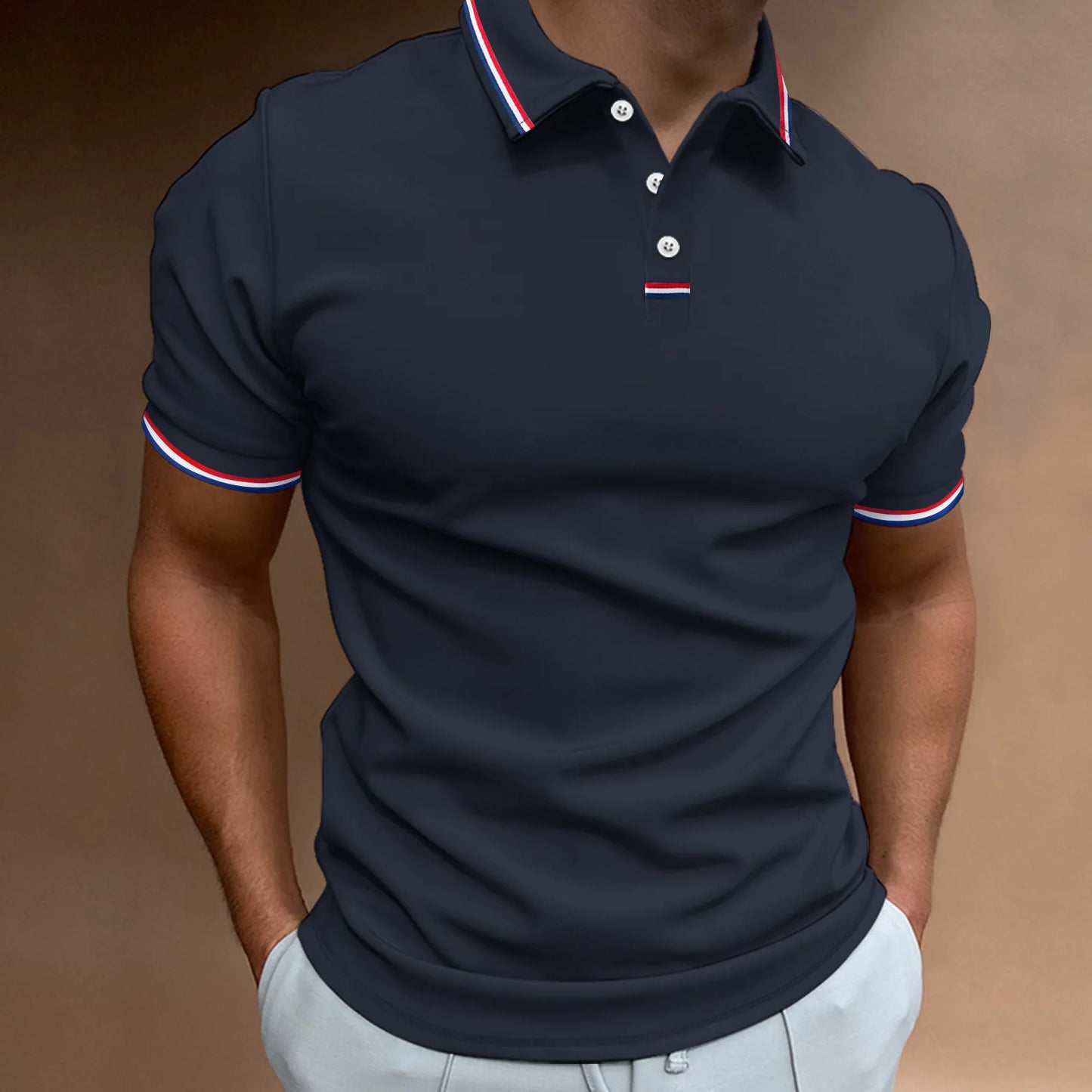 Men's Quick-Drying Solid Color Polo Shirt Summer Elastic Collared Short-Sleeved Sports T-Shirt for Active Wear
