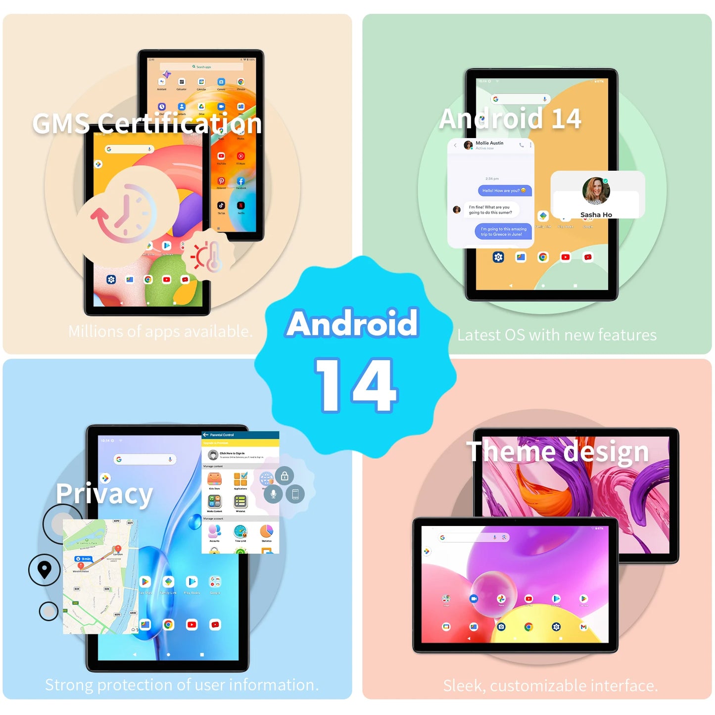 PRITOM TAB11 Android 15 Tablet 10 Zoll, 8GB(4+4 erweiterbar) RAM + 128GB ROM, Octa-Core, 5G WiFi, mit Tastatur, Maus, Hülle