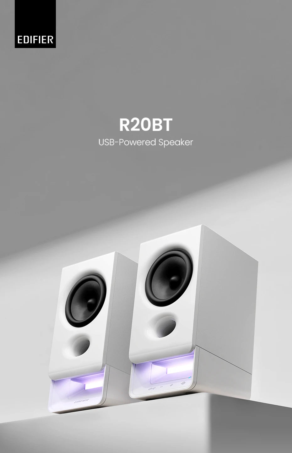 Edifier R20BT USB-Powered Speaker Bluetooth 6.0 Computer Speakers With Light Effects USB-C AUX Inputs