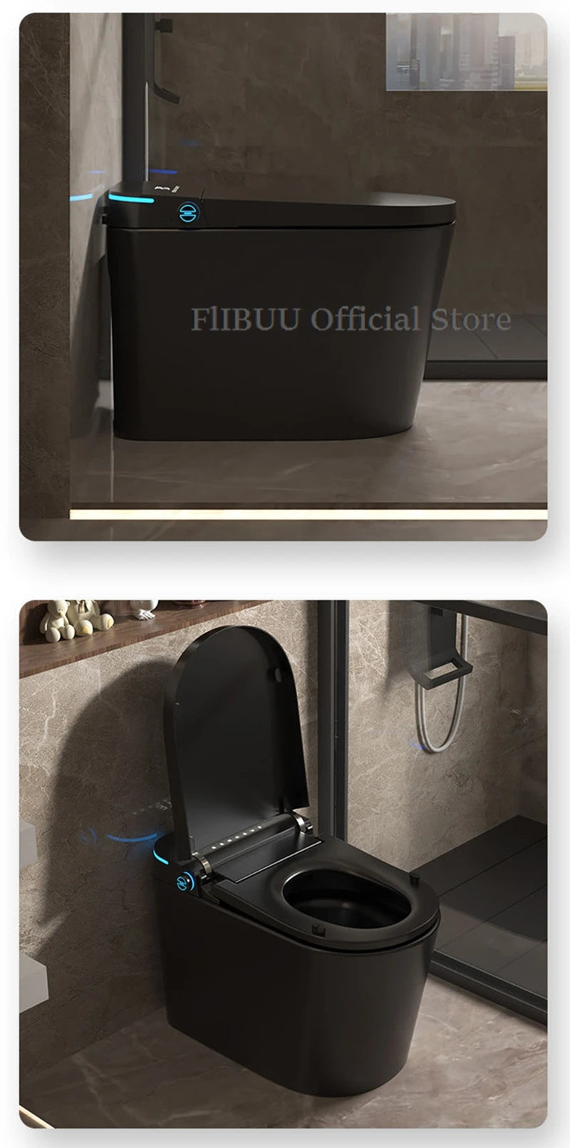 Elongated One Piece Smart Bidet Toilet Built-in Water Tank Unrestricted By Water Pressure Display Screen Warm Water Foot Sensor