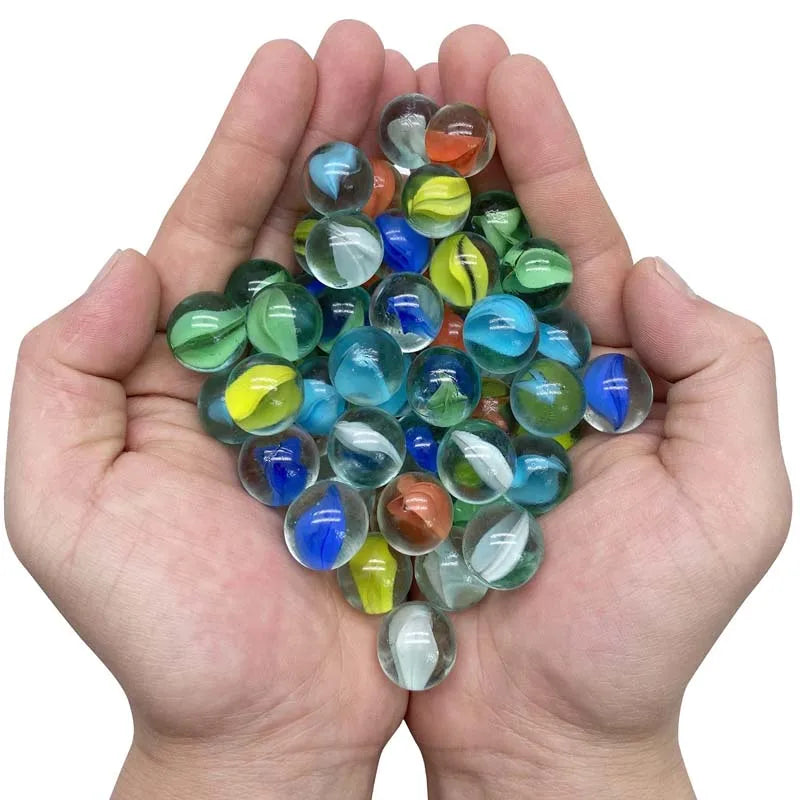 50pcs 14MM Cat Eye Petal Glass Marble Catapult Marble Colored Pattern Glass Beads Transparent Marble Ball Children's Toy