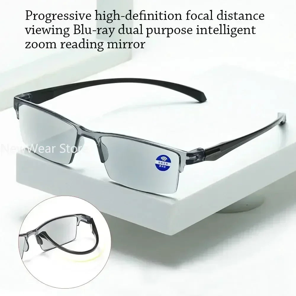 Smart Automatic Zoom Reading Glasses Anti Blue Ray Eyeglasses Autofocus Power Half-Rim Near Far Computer Glasses