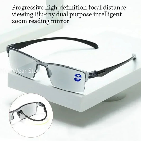 Smart Automatic Zoom Reading Glasses Anti Blue Ray Eyeglasses Autofocus Power Half-Rim Near Far Computer Glasses
