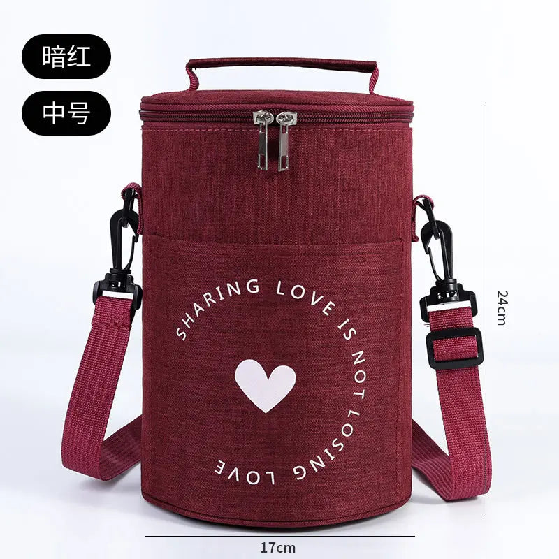 Große runde Thermische Lunchtasche Verdickte Aluminiumfolie Isolierte Bento-Tasche mit Reisbehälter Wärmetasche Mahlzeitenbeutel Oxford T...