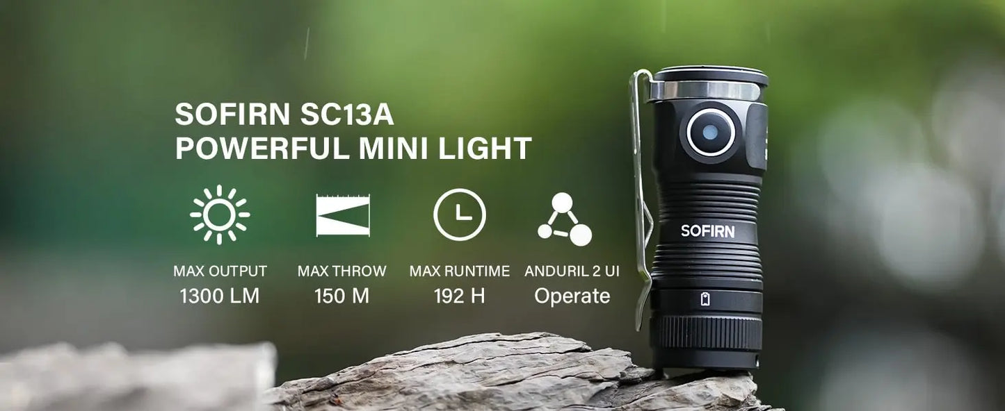 Sofirn Mini SC13A Anduril Lampe torche puissante 519A LED 1300lm 18350 Lampe LED rechargeable 95 IRC élevé avec aimant