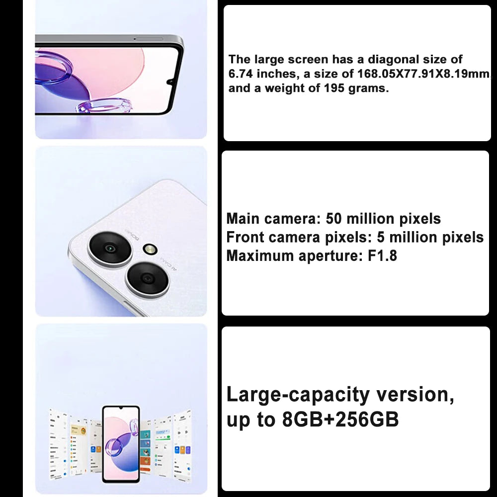 XIAOMI Redmi 13C smartphone tendance 6,74 pouces RAM : 8 Go ROM : 256 Go 5G NFC 5000 mAh 18 W Type-C LCD 90 Hz Téléphone de travail et de musique