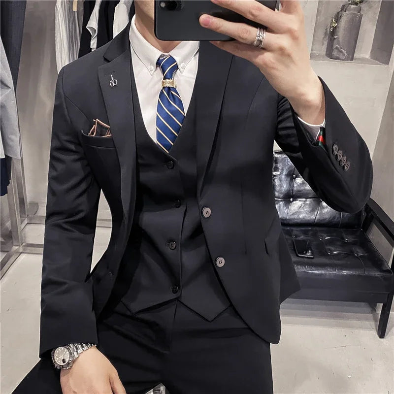 S-7XL (Jacke+Weste+Hose) Mode-Boutique Gitter Anzug Formeller Business Herren Anzug 3-teiliges Set Bräutigam Hochzeitskleid Karierter Anzug Showbühne
