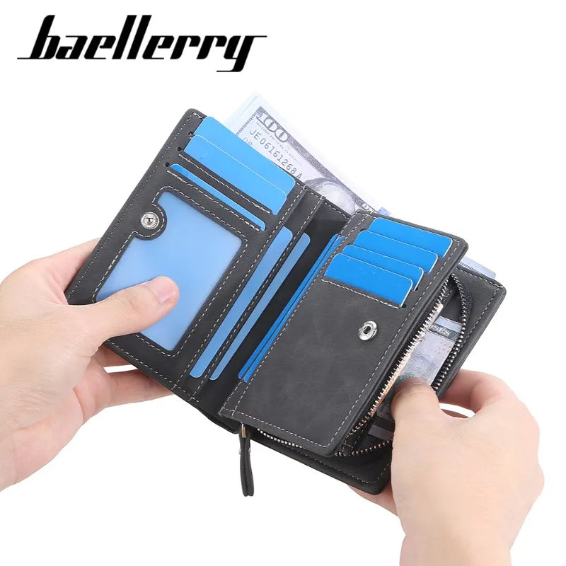Baellerry Portefeuilles en Cuir pour Hommes Fermeture Éclair Porte-Monnaie Court Hipster Porte-Cartes de Crédit Inserts Portefeuilles Vintage