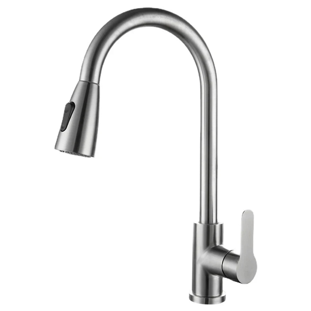 Küchenarmaturen Gebürstet Nickel Ausziehbare Küchenspüle Wasserhahn Deckmontierter Mischbatterie Strahlbrausekopf Heiß Kalt Armaturen Silber