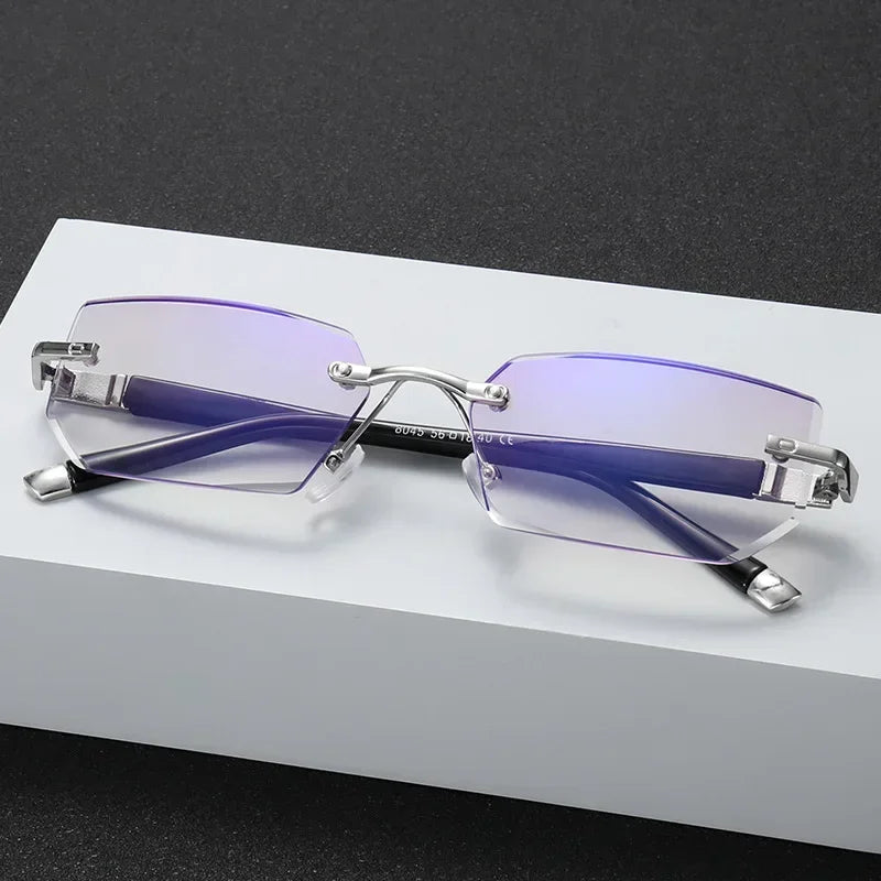 Herren quadratische Lesebrille Business HD-Gläser Randlose Brille Damen Trendige Presbyopie Korrektionsbrille +1.0 bis +4.0