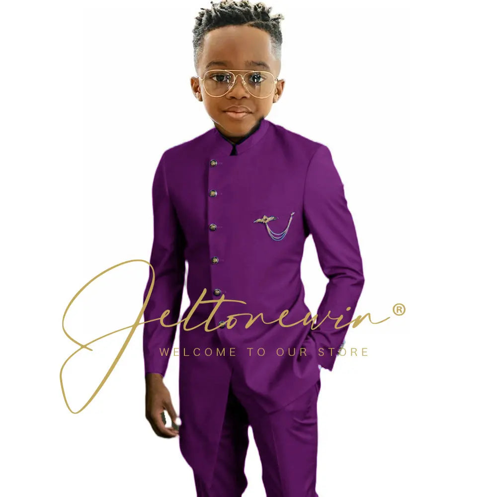 Königsblaues afrikanisches Design Jungen-Anzüge Set für Hochzeit Formeller Smoking Kinder Kostüm Klavieraufführung Maßgeschneiderte Kinder