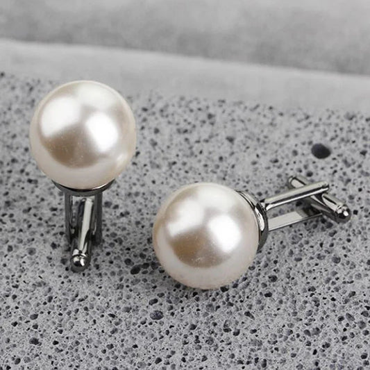 Beads Cufflinks For Men Round White Imitation Pearl Cuff Link Women Suit Concise Business Cufflink Wedding Party Cuflink Gift