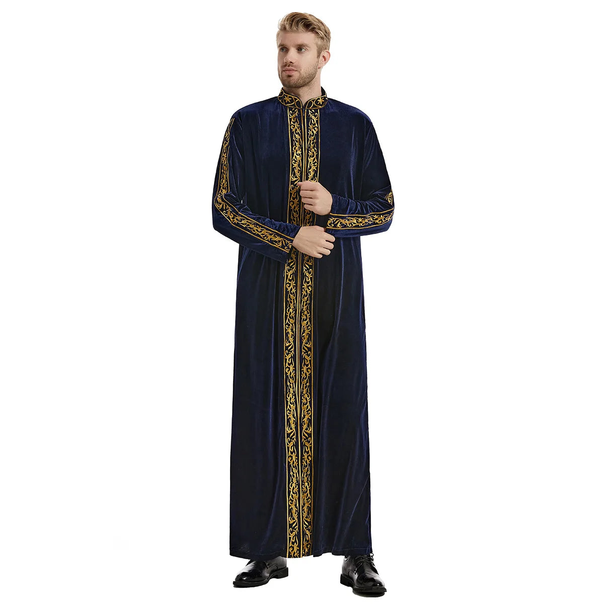 Muslimische Männer Jubba Thobe Islamische Kleidung Samt Kaftan Thoub Arabische Saudi-Robe Kleid Jubah Caftan Thawb Ramadan Gewand Naher Osten