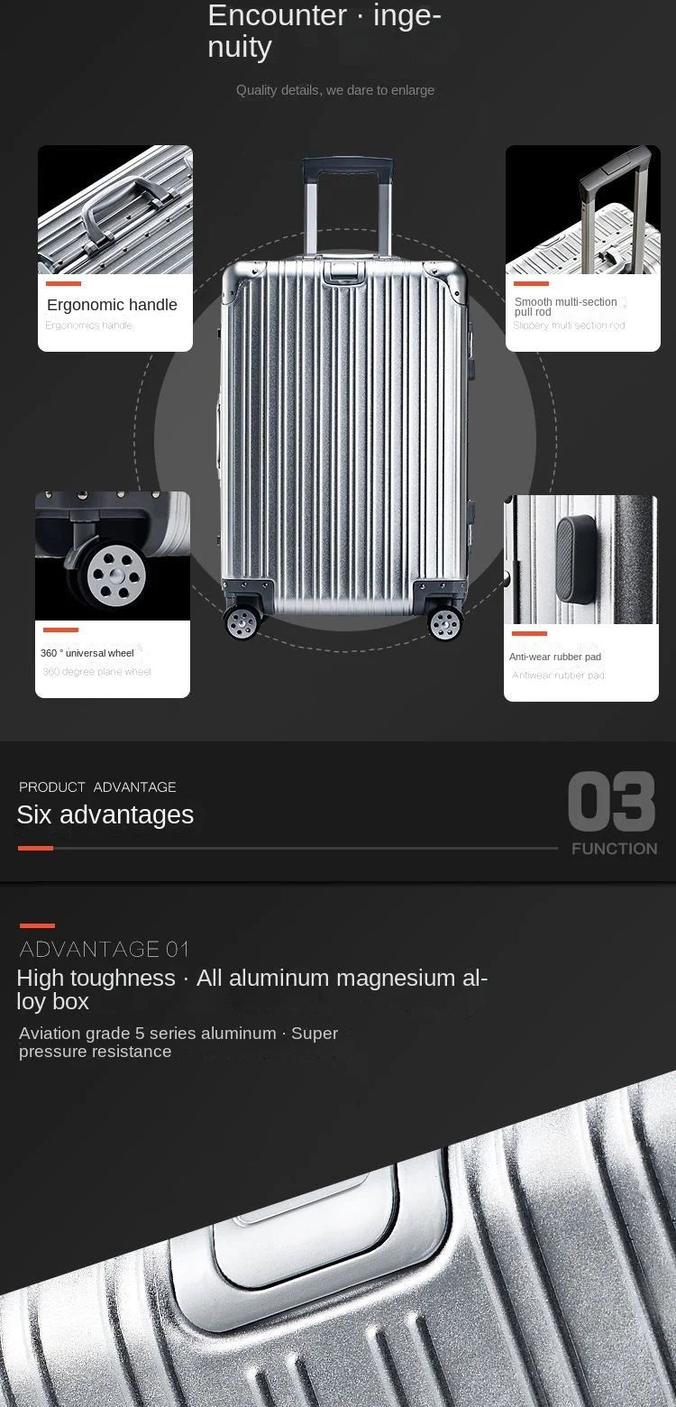 Bagage de voyage Spinner 20/24/26/29, valise de marque en alliage aluminium-magnésium de haute qualité