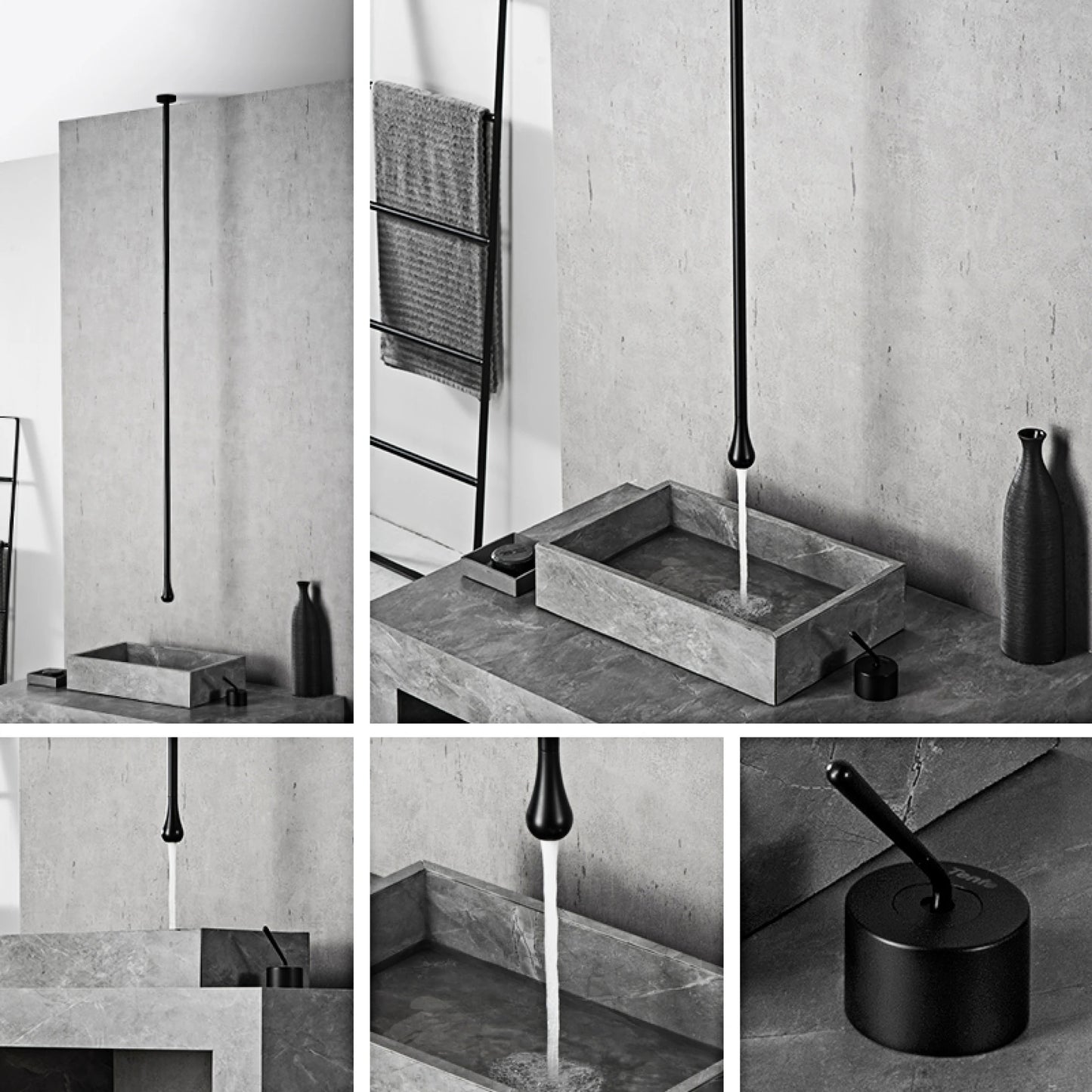 Robinet de salle de bain de luxe haut de gamme en laiton noir, design mural, mitigeur monocommande chaud et froid à double trou pour lavabo et baignoire