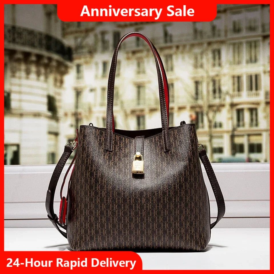 CH Premium Vielseitige Leder Umhängetasche Damen Große Kapazität Alltags Pendler Tasche Buchstabenmuster Design Damen Mode