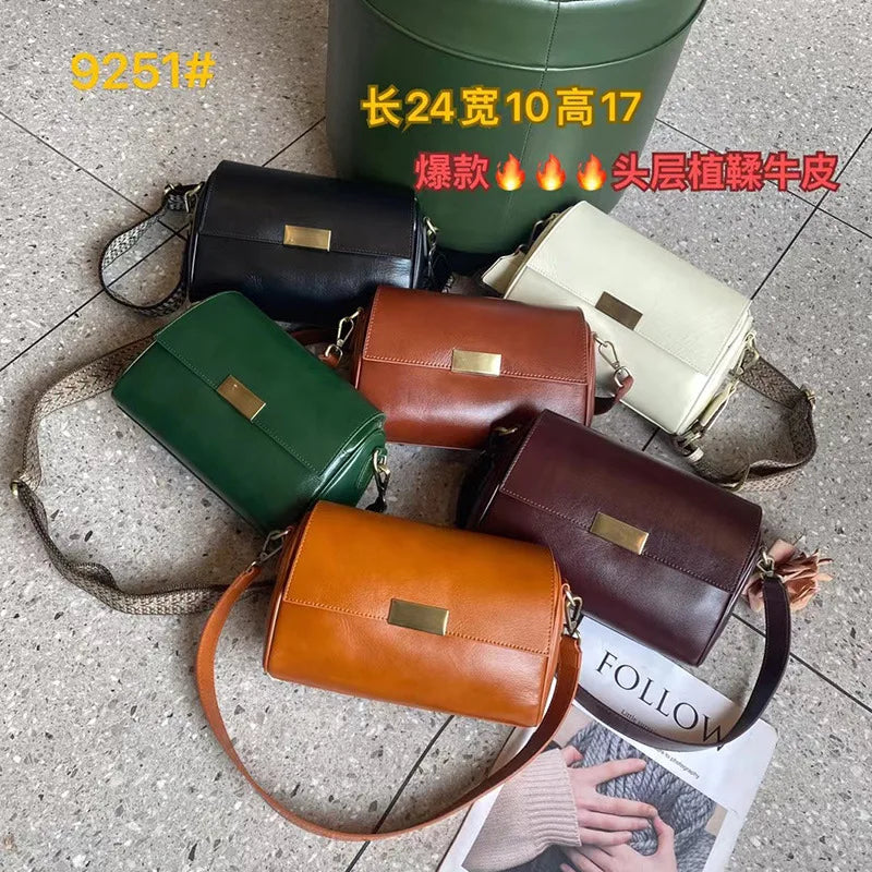 Vielseitige Damen-Umhängetasche aus Rindsleder, Damen-Crossbody-Tasche, Neu 2025, pflanzlich gegerbtes Oberleder, lässige Messenger-Handtasche