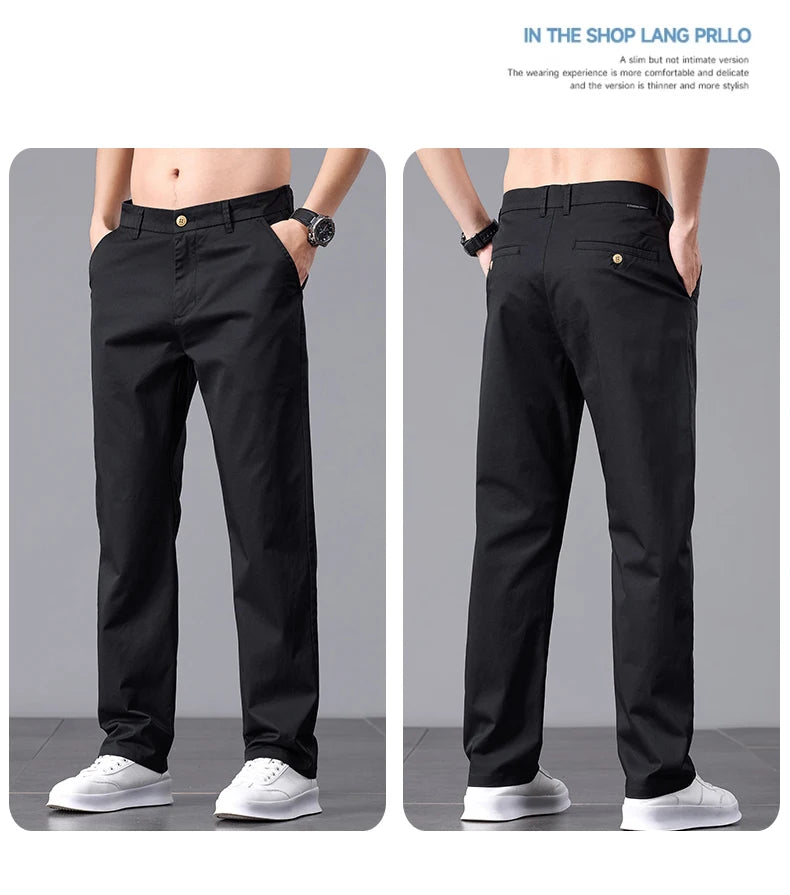 2025 Stretch Herrenhose Straight Fit Baumwolle Golfhose Herren Frühling Sommer Anzughose Büro Arbeit Freizeit Schwarz Marineblau Khaki