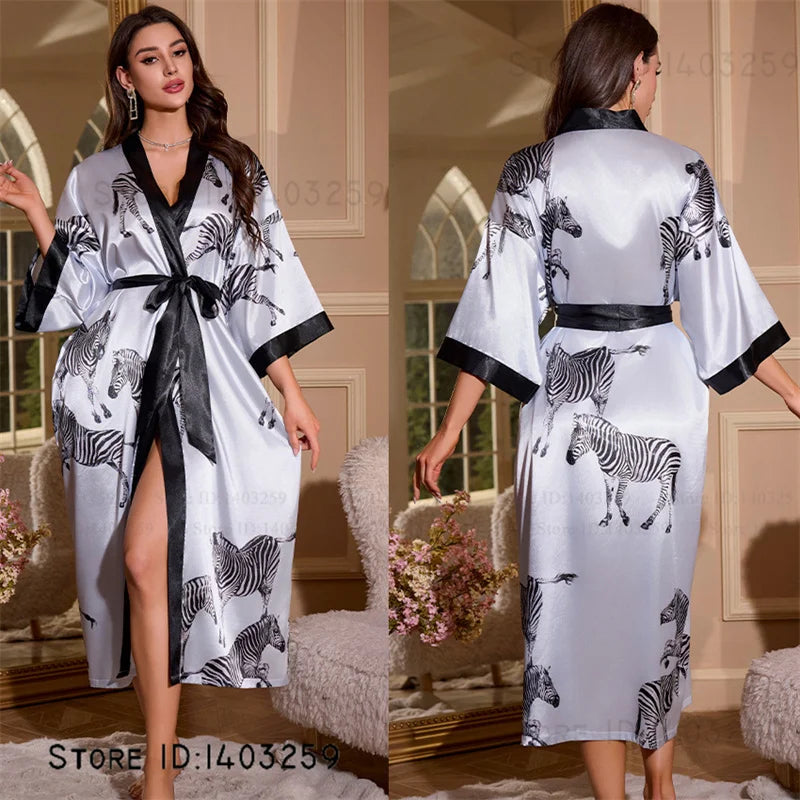 Großer Kimono Bademantel Blütenmuster Langer Morgenmantel Negligé Hauskleidung Frühling Sommer Neue Nachtwäsche Lose Pyjamas