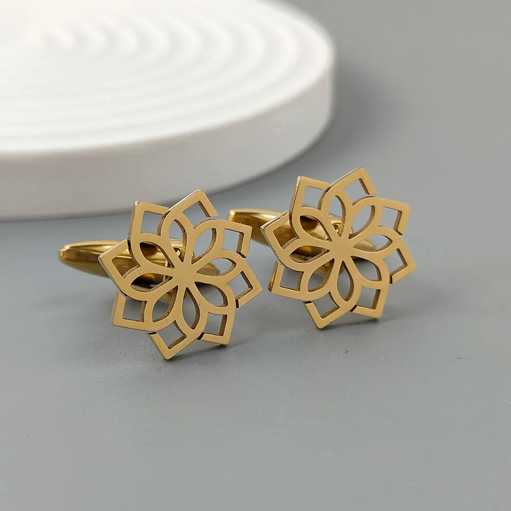 Punk-Stil Blume des Lebens Edelstahl Vergoldet 18K Manschettenknöpfe, französische Hemdknöpfe, hochwertige wasserdichte Schmuckstücke