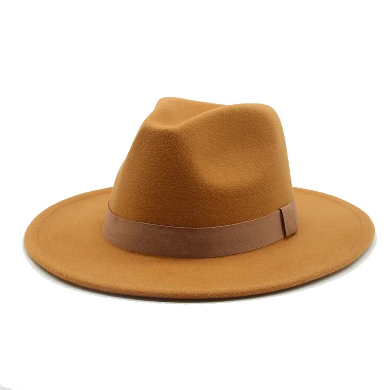 Chapeau Fedora Femme Chapeaux d'hiver pour femmes Bande de ruban Chapeau homme Large bord Classique Beige Mariage Eglise Chapeau melon Nouvelle casquette chapeau femme