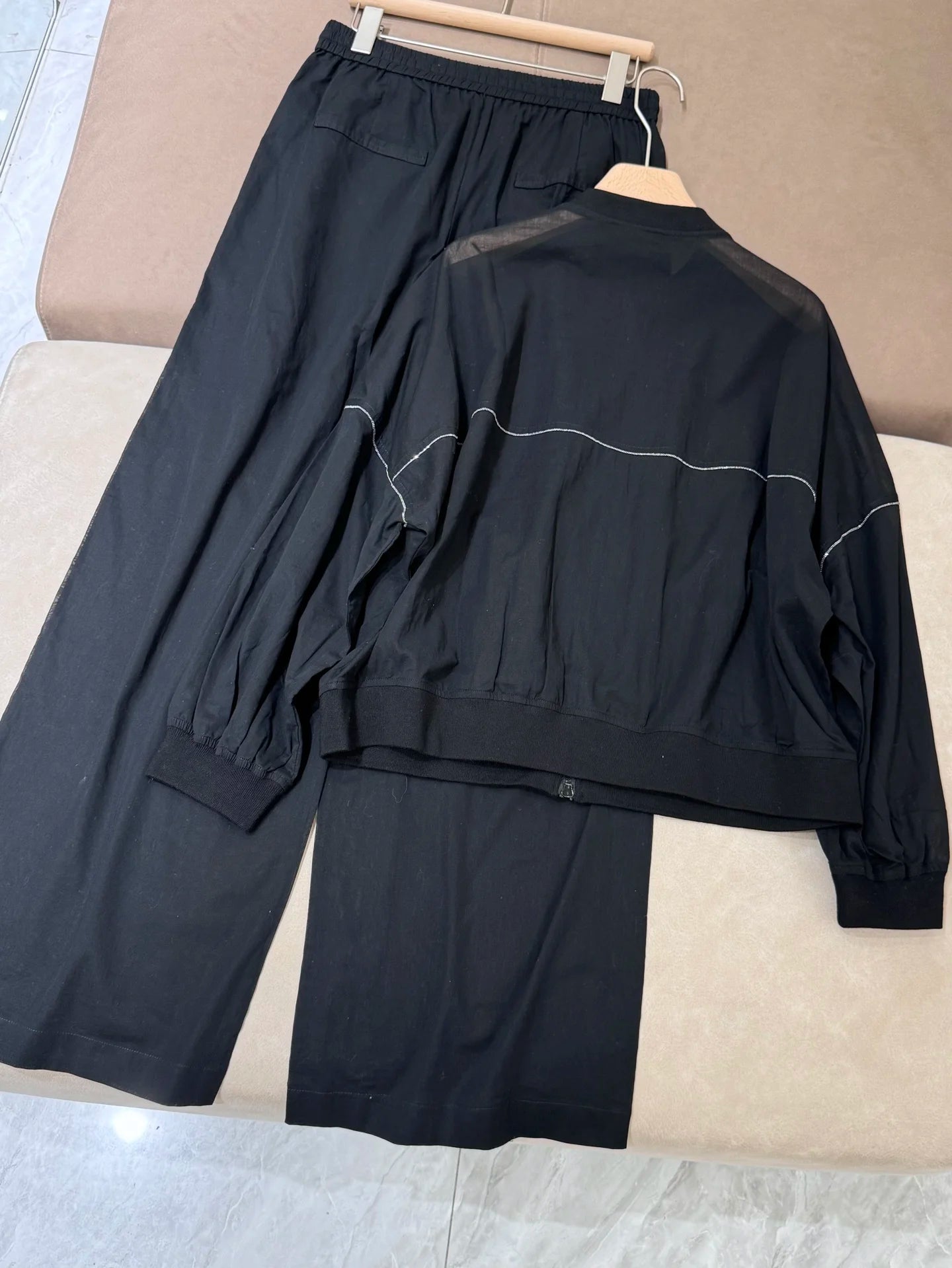 Spring Summer 2025 Women's Thin Cotton Sun Protection Suit Long Sleeve Zipper Jacket + Drawstring Straight Pants 2-Piece Set